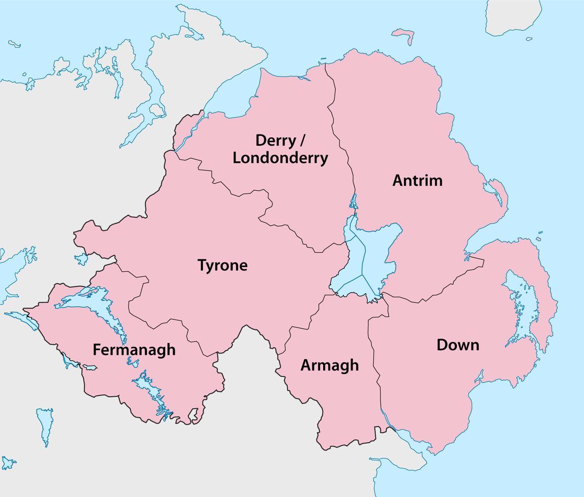 地图的北爱尔兰县和城镇