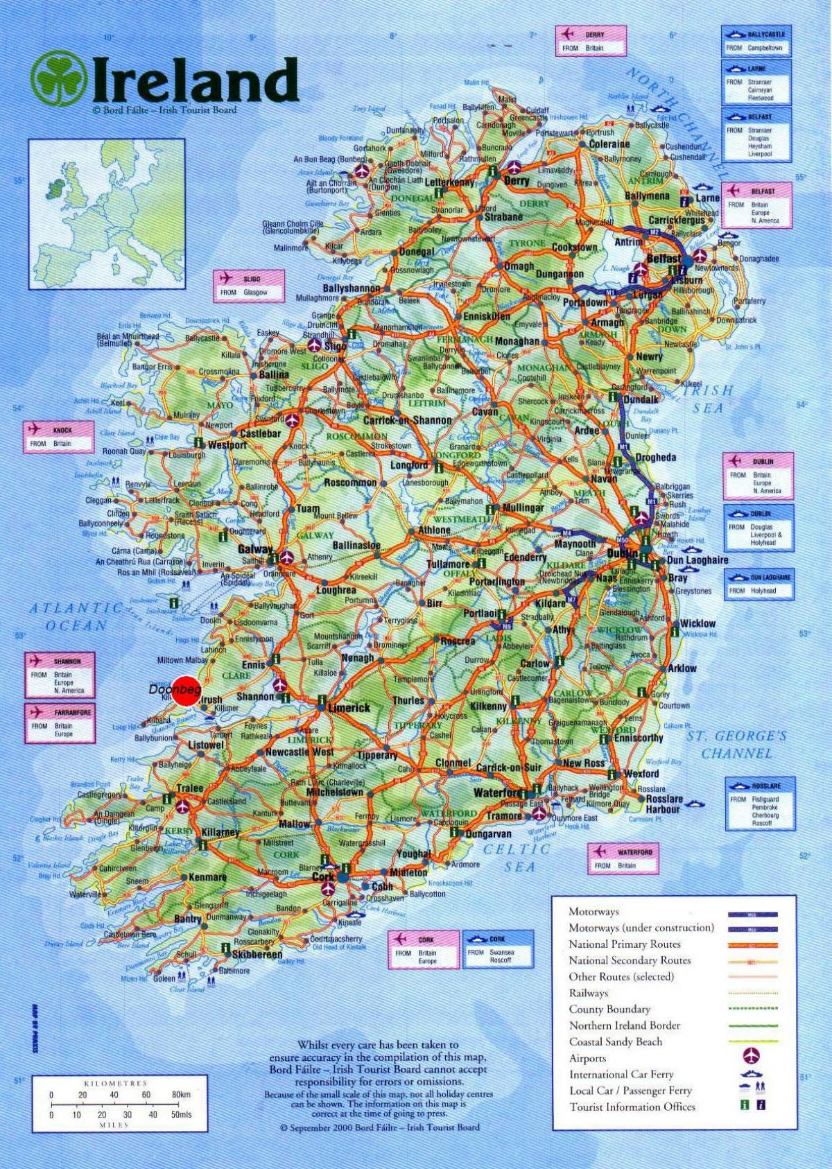 地图爱尔兰表示旅游景点