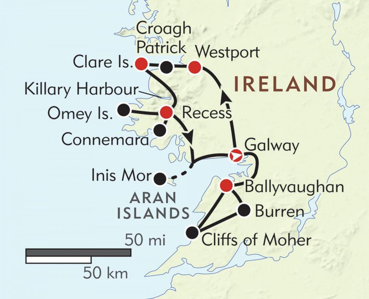 地图爱尔兰西海岸的 