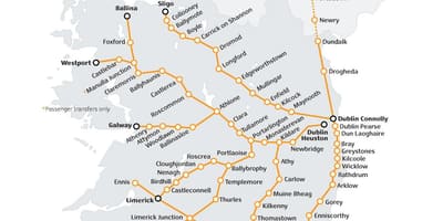 火车旅行在爱尔兰的地图
